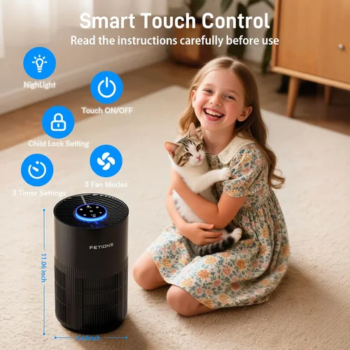 Vista 5 de Purificadores de aire para dormitorio y hogar, filtro de aire silencioso con luz nocturna de modo de sueño