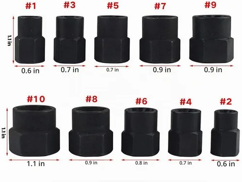 Vista 2 de 10 piezas de removedor de tuercas, juego de extractor de tuercas de impacto de 0.354-0.748 in, enchufe extractor de tuercas, juego de herramientas