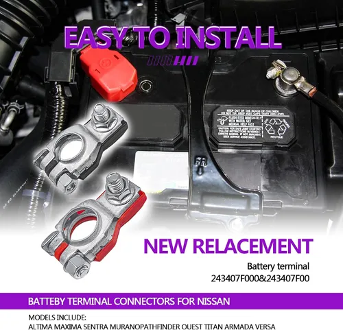 Vista 6 de Terminales de batería para Nissan – Positivo y Negativo Compatible con Nissan Infiniti Toyota Lexus 243407F000, 243407F001, 1 par
