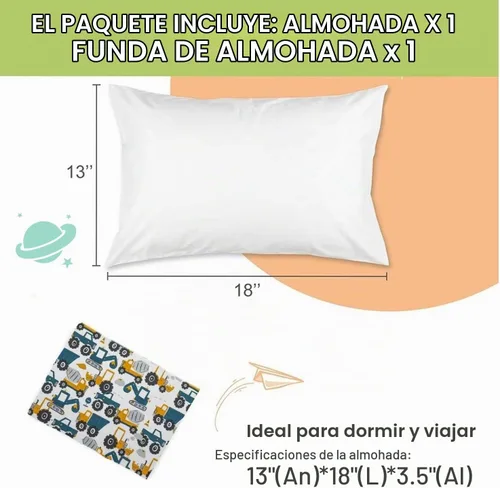 Vista 2 de Almohada para niños pequeños con funda de almohada, almohadas suaves de algodón orgánico para cuna de dinosaurio para niños, lavable e