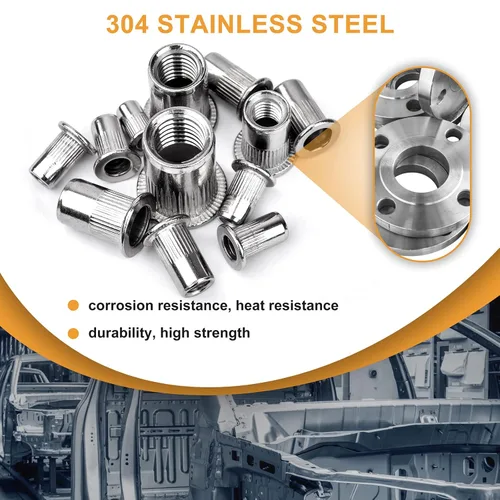 Vista 5 de Surtido de tuercas remachables SAE, VIGRUE 185 piezas #8-32#10-24 1/4"-20 5/16"-18 3/8"-16 304 Tuercas de inserción roscadas de acero inoxidable