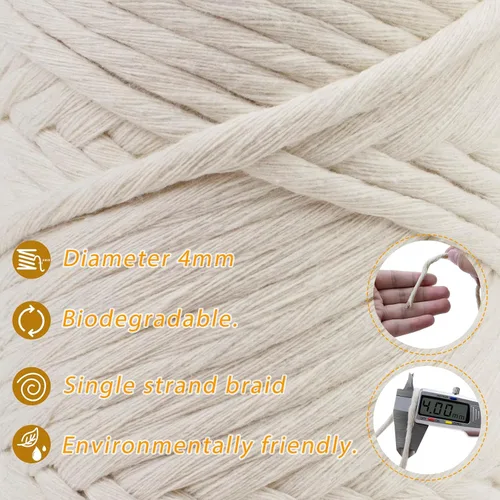 Vista 2 de CAMAL Cordón de macramé de 0.157 in x 109 yardas (328.1 ft), cuerda de algodón de color para tejer, manualidades, colgar en la pared, proyectos