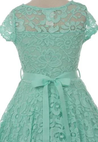 Vista 23 de Little Girl - Vestido de niña con manga de encaje y cinturón de piedras