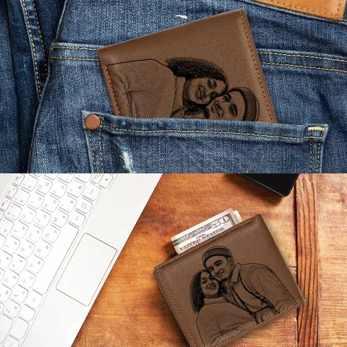 Vista 7 de Carteras personalizadas para hombres con imagen, cartera de fotos de cuero grabada personalizada para papá, hijo, marido, novio, amigo, día