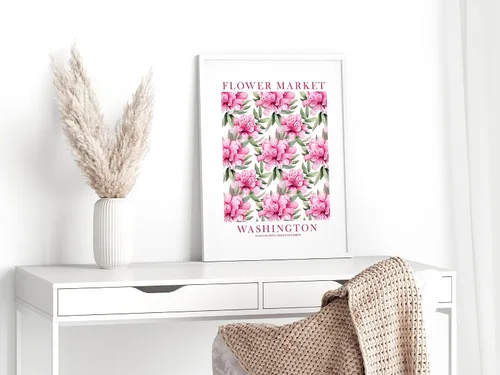 Vista 6 de ColorAndFlair Washington State Flower Market Rhododendron Poster Pink Green Wildflower Floral Wall Art Botanical Print Travel Gift (12x16 inches)