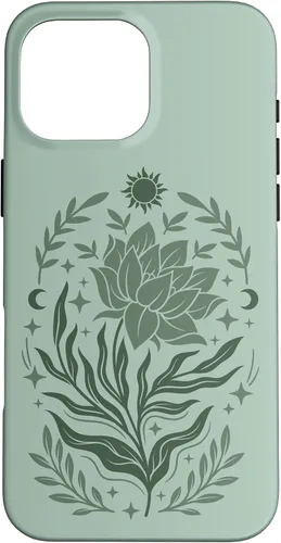 Vista 19 de Sage & Green Flowers Sun Crescent Moon Boho Floral Celestial Case for iPhone 16