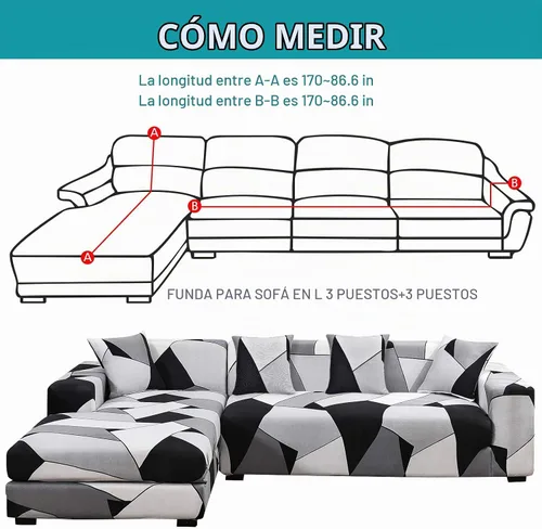 Vista 2 de LiveGo Funda de sofá en forma de L, 2 piezas, elástica y elástica de 3 plazas, protector de muebles con 4 fundas de almohada para sala de estar Gris