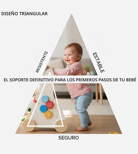 Vista 6 de Andador de madera para bebés, centro de actividades Montessori 8 Andador de bebé con ruedas de velocidad ajustable y almacenamiento trasero, juguete