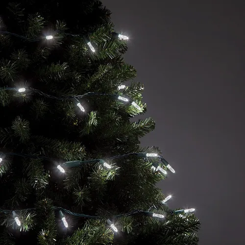Vista 3 de 50 luces LED M5 blancas frías para Navidad, tira de mini luces de calibre comercial para interiores/exteriores con cable verde de 17 pies