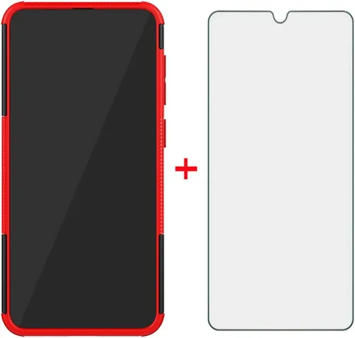 Vista 8 de Asuwish Funda de teléfono para Samsung Galaxy A20 A30 con protector de pantalla de vidrio templado y soporte delgado, funda protectora híbrida Rojo