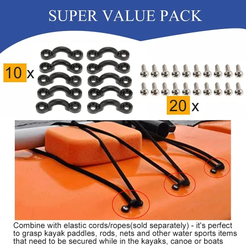 Vista 7 de Kit de 10 trabillas para kayak, kit de aparejo de cubierta de bucles de amarre para kayak, ojo de nailon y tornillos de acero inoxidable para canoa