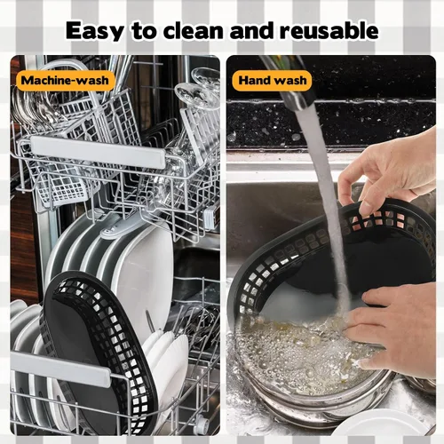 Vista 5 de Rainmae Cestas de plástico para alimentos con forros de papel pergamino, 12 cestas de comida rápida con 100 hojas de papel de delicatessen, cesta