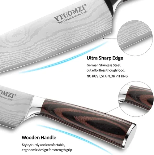 Vista 3 de Cuchillo de chef de 8 pulgadas, cuchillo de chef profesional de 8 pulgadas con funda, cuchillo de cocina alemán de acero inoxidable de alto carbono