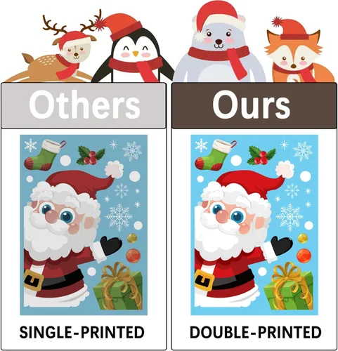 Vista 4 de 72 piezas de calcomanías de Navidad para ventanas de vidrio, calcomanías de copo de nieve de doble cara para ventanas de Navidad, calcomanías