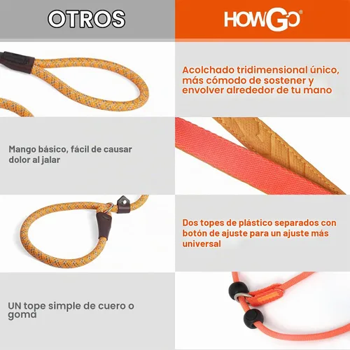 Vista 5 de HowGo Correa antideslizante para perro con 2 tapones con resorte