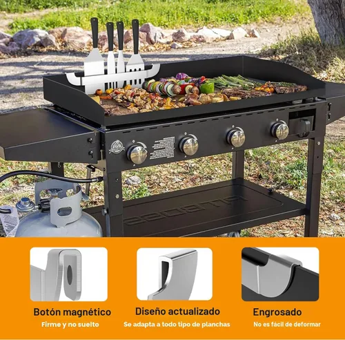 Vista 4 de Soporte Magnético para Espátula de Plancha de 10 Pulgadas, Estante de Herramientas de Parrilla de Barbacoa de Acero Inoxidable, Accesorios