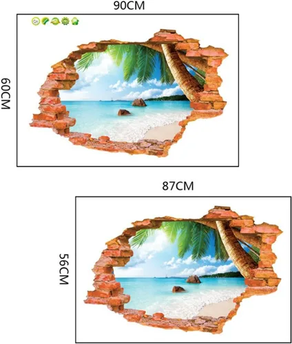 Vista 2 de U-Shark® Adhesivo 3D autoadhesivo, extraíble, para pared, vinilo decorativo (8001F Coconut Sea Beach(23.6 x 35.4 pulgadas)