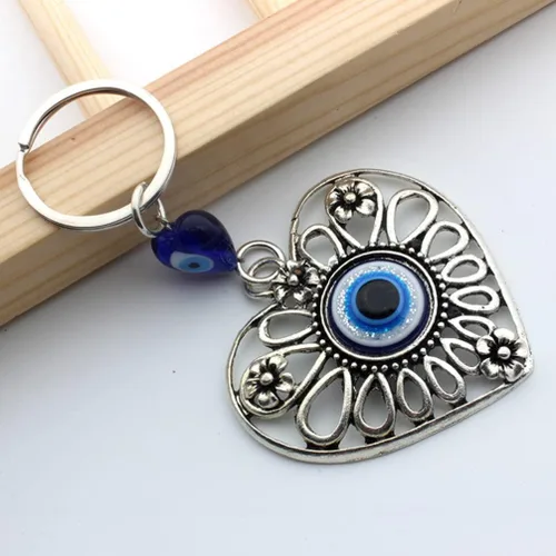 Vista 9 de BESPORTBLE 2 llaveros turcos de mal de ojo, corazón hueco, ojo azul, dije de cuentas de ojo azul, adorno para mujeres y hombres