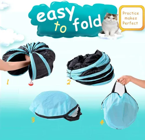 Vista 5 de Juguete de túnel para gatos de 5 vías, plegable para gatos, casa de juegos para mascotas, tubo con bolsa de almacenamiento para gatos, cachorros