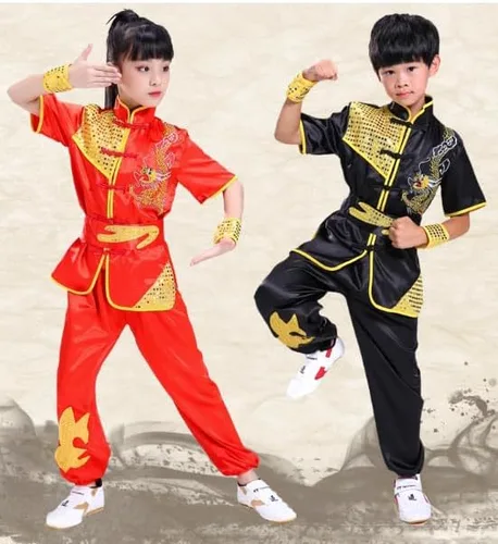 Vista 4 de Conjunto de uniforme chino de Kung Fu Master Tai Chi Dragon para niños y niñas (negro, 9-10 años)