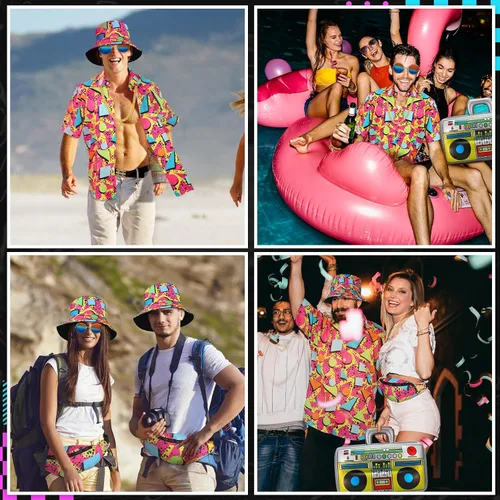 Vista 7 de Xtinmee Conjunto de 6 piezas de disfraz de los años 80 y 90 para hombre, traje de hip hop de los años 90, divertido juego de accesorios vintage