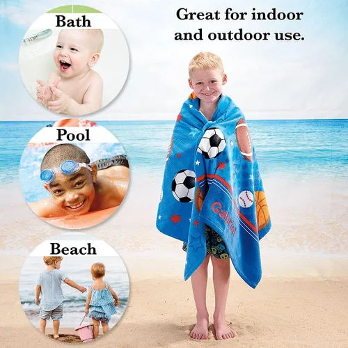 Vista 8 de Lillian Vernon All Sports Toalla personalizada para niños, bordada a medida con nombre o monograma, toallas infantiles extragrandes de 30 x 60