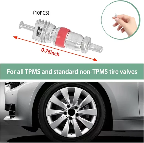 Vista 2 de Ziciner 10 PIEZAS núcleos de válvula de neumático de automóvil, núcleos de válvula de auto niquelados premium seguros para TPMS, válvulas