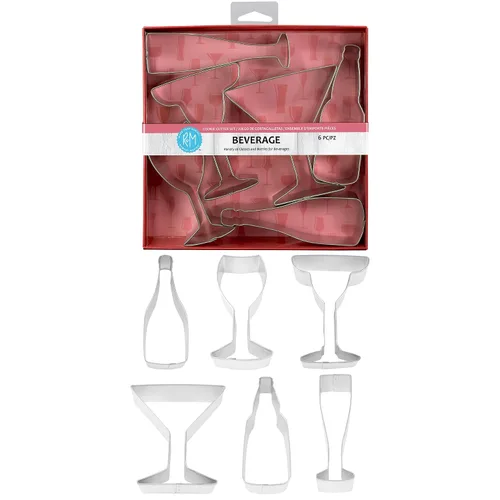 Vista 3 de R&M International 1978 Cortadores de galletas para bebidas, copa de martini, flauta de champán, botella de champán, botella, copa de vino, vaso