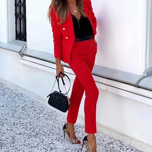 Vista 3 de Trajes de pantalones para mujer, 2 piezas, casual, talla grande, parte delantera abierta, conjunto de pantalón, traje de boda, graduación, trabajo
