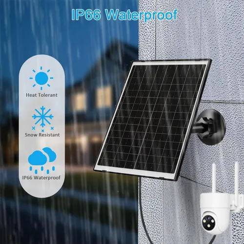 Vista 3 de Zivif Cargador solar USB-C de 10 W con panel de vidrio, panel solar USB para cámaras de seguridad, con DC 5.5x2.1mm y puerto micro USB, IP66 Negro