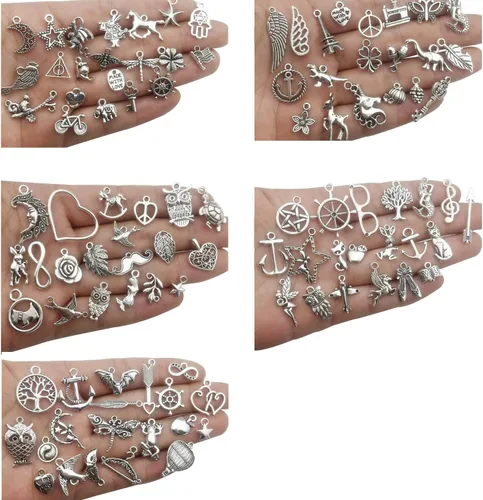 Vista 3 de Youdiyla Colección de 200 Dijes Mixtos, Tono Plata Antigua, Colgantes de Metal para Dijes, Suministros y Accesorios para Manualidades para Hacer