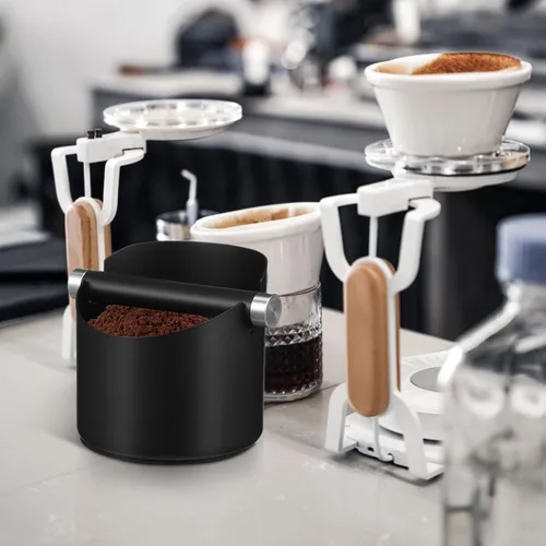 Vista 7 de Alipis Caja de café de acero inoxidable para café expreso, contenedor de posos de café, accesorios para máquina de café expreso con cepillo