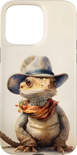 Vista 30 de iPhone 16 Lindo dragón barbudo Beardie con un estuche de sombrero de vaquero