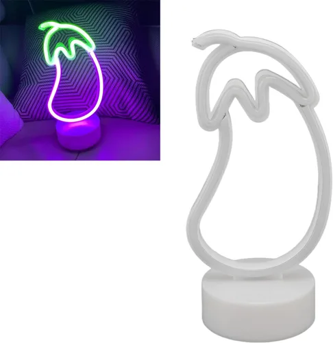 Vista 4 de Letrero de neón de berenjena, luz LED de neón con pilas USB, decoración de Navidad, letreros de neón de pared para cueva de hombre, hogar