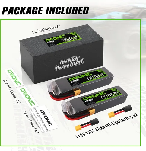 Vista 6 de OVONIC Batería LiPo de 14.8V 4S 6700mAh 120C con TRA Plug para RC Car RC Truck Avión, Helicóptero, Barco, Carreras de Coches RC Hobby (2 paquetes)