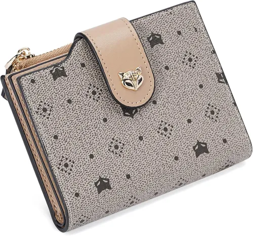 Vista 8 de FOXLOVER Cartera pequeña para mujer, con bloqueo RFID, de piel, plegable, con cremallera, bolsillo con cremallera, tarjetero con ventana