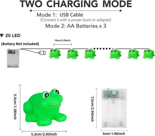 Vista 7 de Lindas luces de noche de rana 3M 20LED para dormitorio, rana de hadas para dormitorio, decoración de vacaciones del hogar (USB + batería)