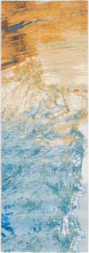 Vista 3 de SAFAVIEH Barbados Collection - Alfombra de pasillo, 2 pies 8 pulgadas x 8 pies, diseño de ondas tropicales, no desprende pelusa y de fácil cuidado