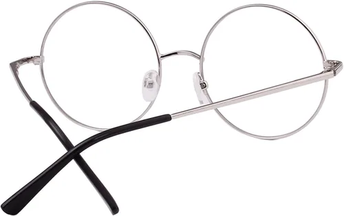 Vista 3 de Marco de gafas retro redondo de metal sin receta con lente transparente de resorte