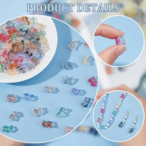 Vista 4 de PH PandaHall 140 cuentas de cristal de oso de 10 colores, cuentas espaciadoras de vidrio hechas a mano, cuentas de oso lindas cuentas de oso sueltas