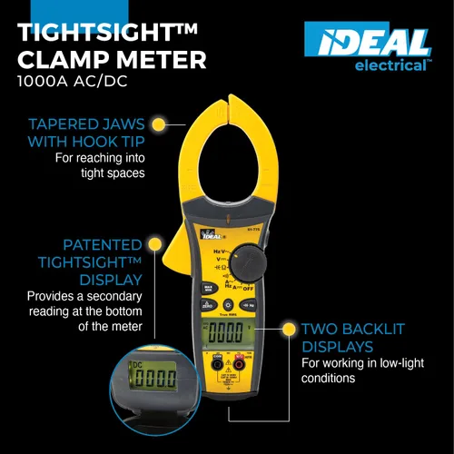 Vista 2 de IDEAL INDUSTRIES INC. 61-775 1000 Amp TightSight - Abrazadera Medidor AC/DC con TRMS, corriente y voltaje RMS verdaderos, CATIII para 1000 V, CATIV