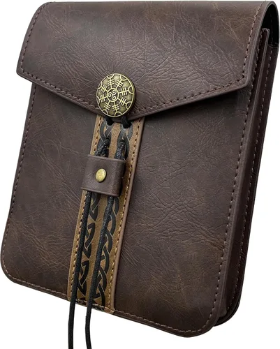 Vista 2 de HiiFeuer Bolso de cinturón de cuero sintético medieval vintage, bolso de cintura retro de la edad media, paquete lateral portátil para LARP Ren