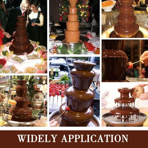 Vista 3 de Fuente de chocolate comercial, 5 capas grande de fondue de queso de chocolate, torre de acero inoxidable, cascada de chocolate caliente para control