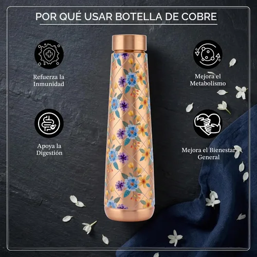 Vista 4 de Botella de agua de cobre, 32 onzas, recipiente ayurvédico hecho a mano Prado de marfil
