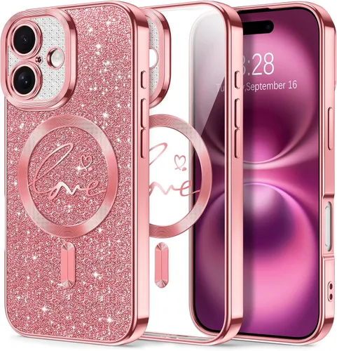 Vista 184 de Hython Funda para iPhone Air con purpurina, compatible con MagSafe Love Heart fundas magnéticas transparentes para teléfono para mujeres y niñas