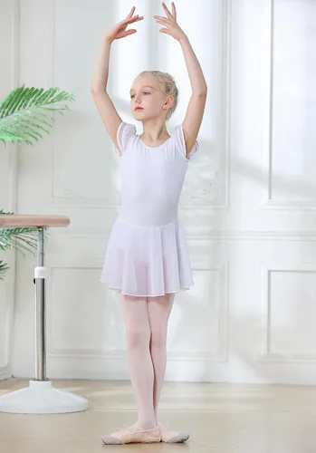 Vista 4 de DIPUG - Leotardos de ballet para niñas, con falda, leotardos de baile, manga con vuelo y espalda cruzada
