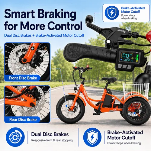 Vista 6 de MOONCOOL Triciclo eléctrico juvenil, 16 pulgadas, 250 W, E-Trike Naranja quemado