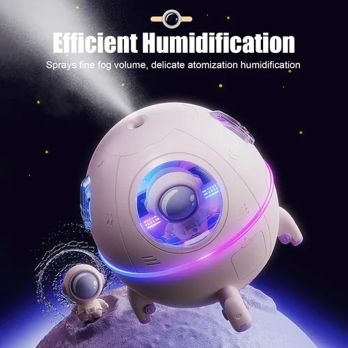 Vista 3 de Humidificadores de niebla fría, mini humidificador USB, lindo humidificador en forma de nave espacial, humidificador portátil de luz ambiental