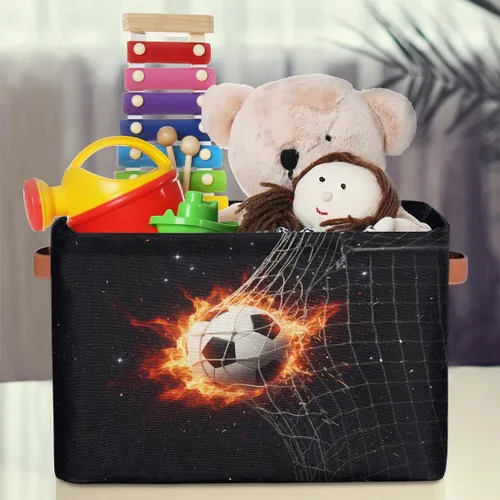 Vista 3 de AUUXVA Cesta de almacenamiento para fútbol, bola de fuego, caja de cubo de almacenamiento deportiva, de lona duradera, plegable, cesta organizadora