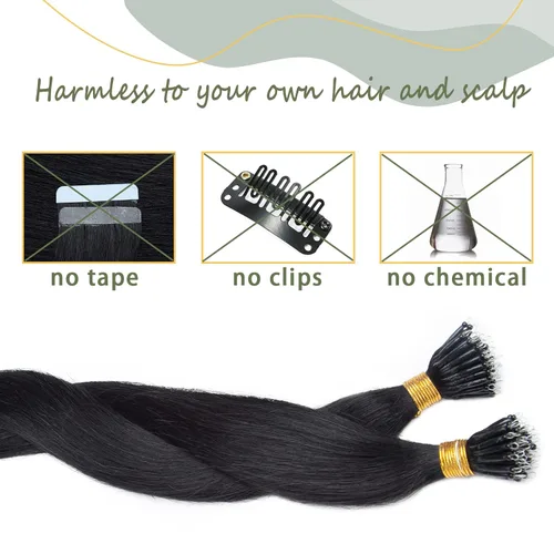 Vista 207 de SEGO Extensiones de cabello humano con micro cuentas, extensiones de cabello humano con micro bucle, lacio, natural, fusión fría, 1.76 oz/paquete